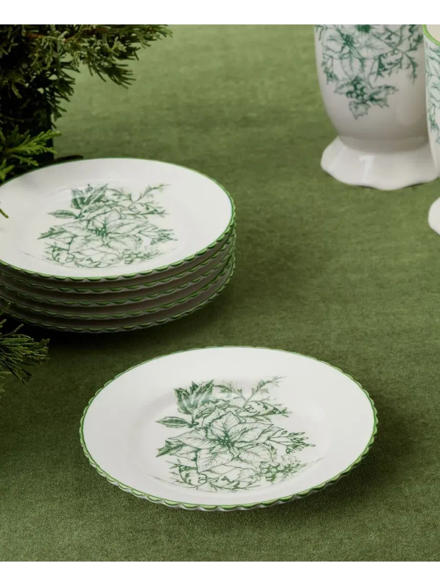 Набор из 6 тарелок для закусок Winter Evergreen Canape Plates Certified International — изображение 3 из 4, зеленый