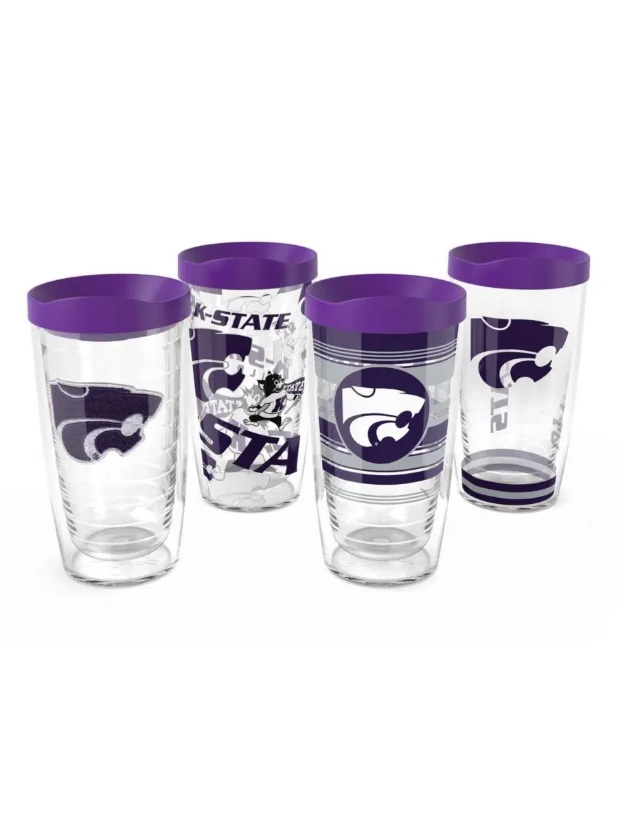 Набор из 4 стаканов Tervis с эмблемой Kansas State Wildcats, 16 унций, Kansas State Wildcats — мульти