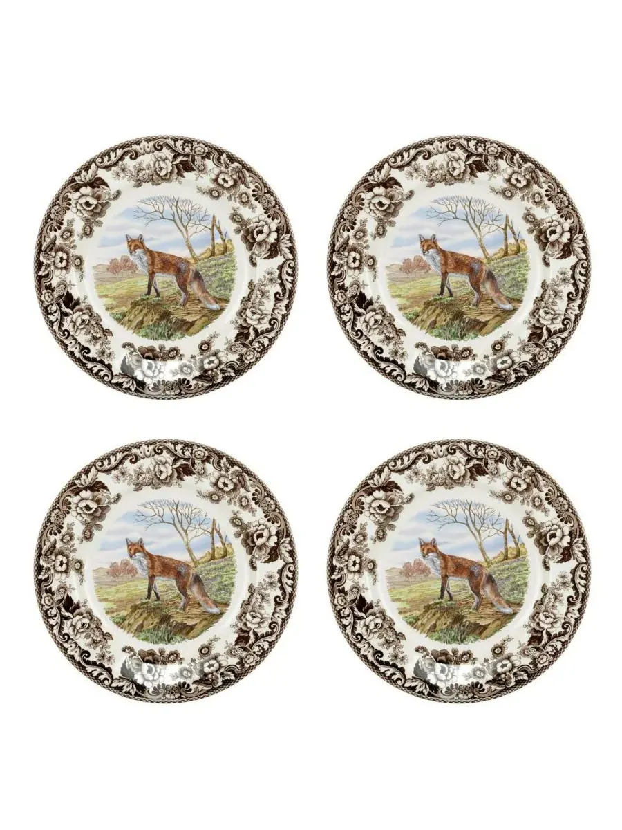 Набор из 4 обеденных тарелок «Лесная красная лиса» Spode — изображение 1 из 2, коричневый
