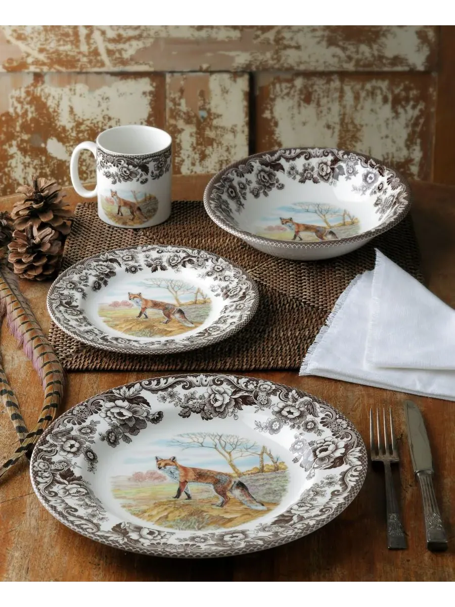 Набор из 4 обеденных тарелок «Лесная красная лиса» Spode — изображение 2 из 2, коричневый
