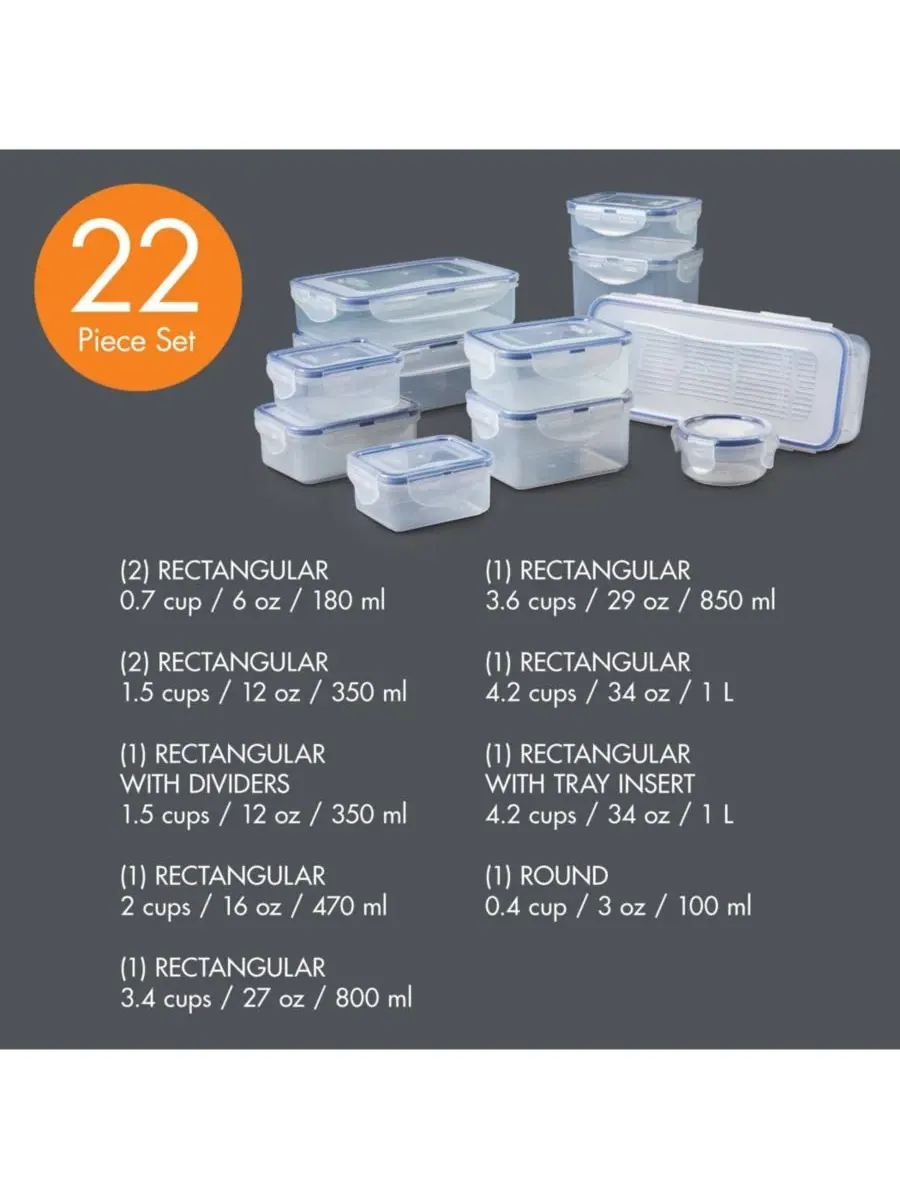 Набор контейнеров для хранения продуктов Easy Essentials, 22 предмета Lock N Lock — изображение 2 из 8, прозрачный