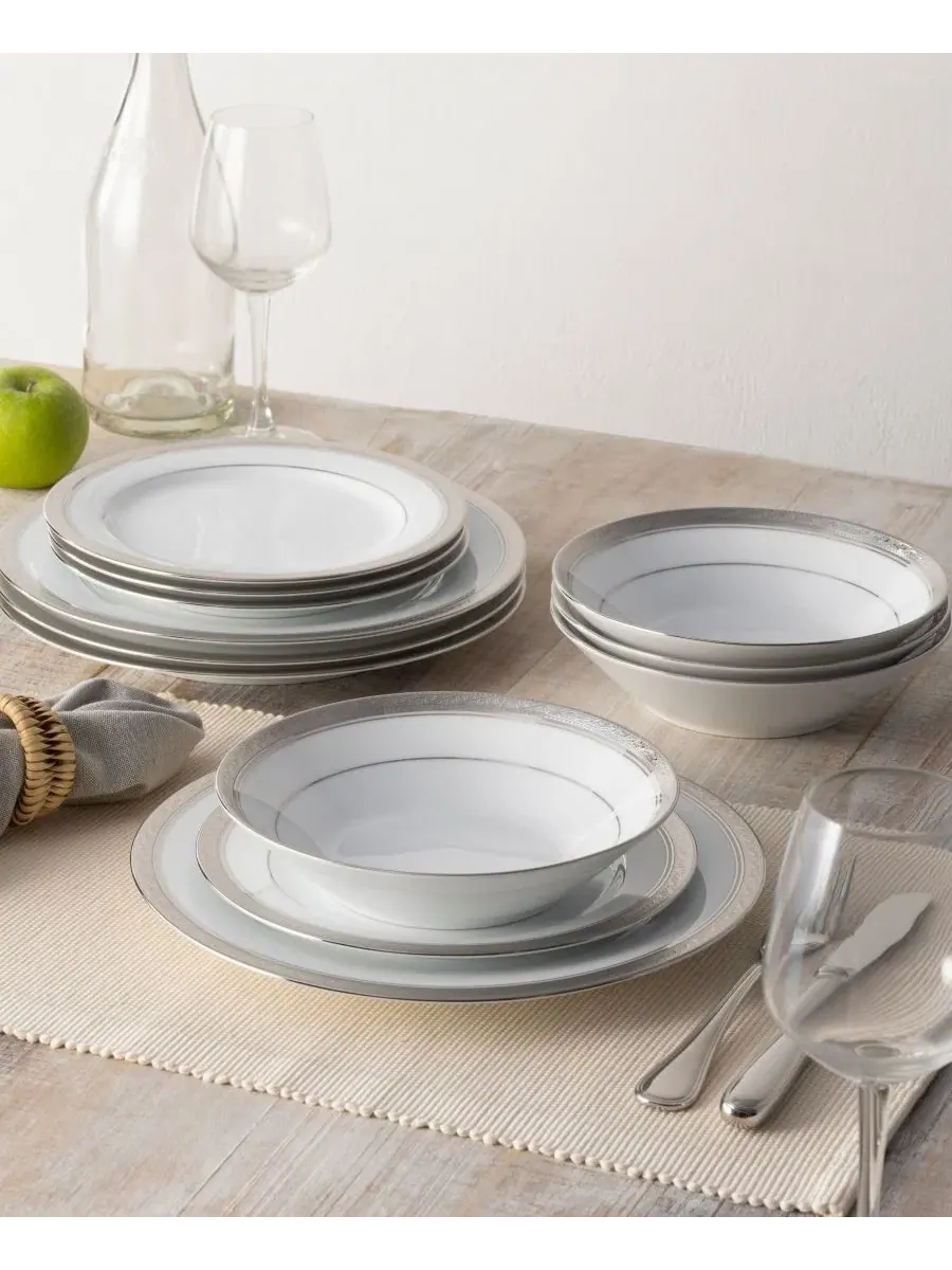 Набор из 4 обеденных тарелок Crestwood Platinum, сервиз на 4 персоны Noritake — изображение 10 из 10, белый