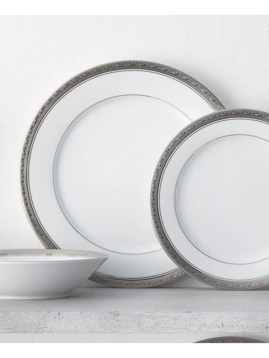 Набор из 4 обеденных тарелок Crestwood Platinum, сервиз на 4 персоны Noritake — изображение 4 из 10, белый
