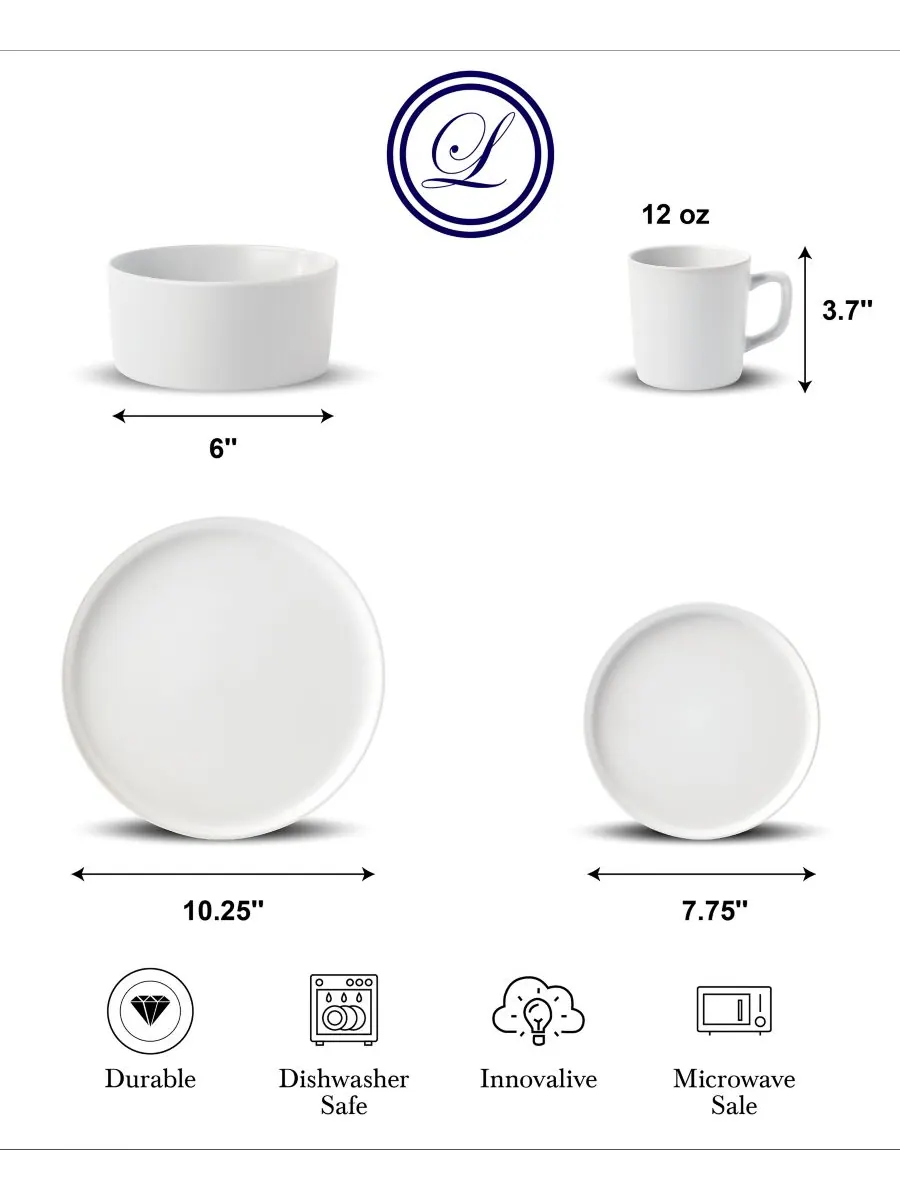 Lorren Home Trends Белый столовый сервиз из 16 предметов, на 4 персоны — изображение 5 из 6
