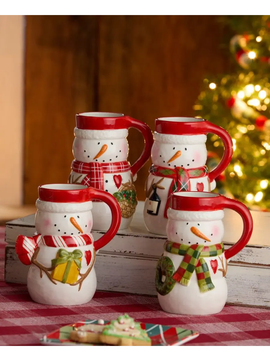 Набор из 4 кружек Snowman Delight, 18 унций, керамические Certified International — изображение 5 из 5, мульти