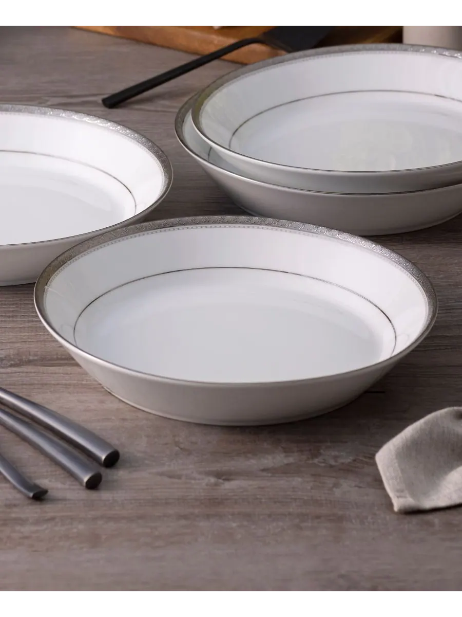 Noritake Набор из 4 обеденных тарелок Charlotta Platinum Coupe, рассчитанный на 4 персоны — изображение 3 из 4, серебристый