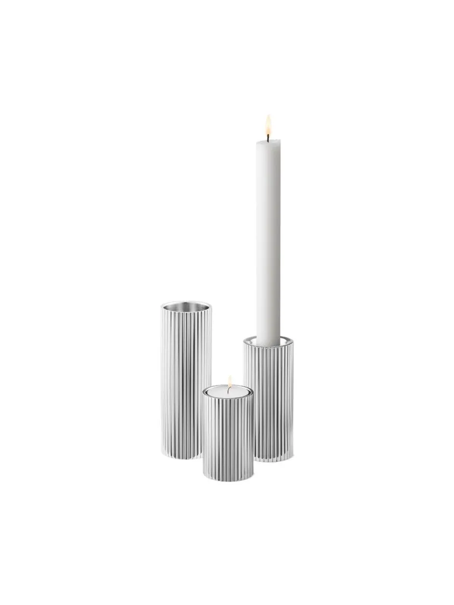 Набор из 3 чайных свечей и подсвечника Bernadotte Georg Jensen — серебристый