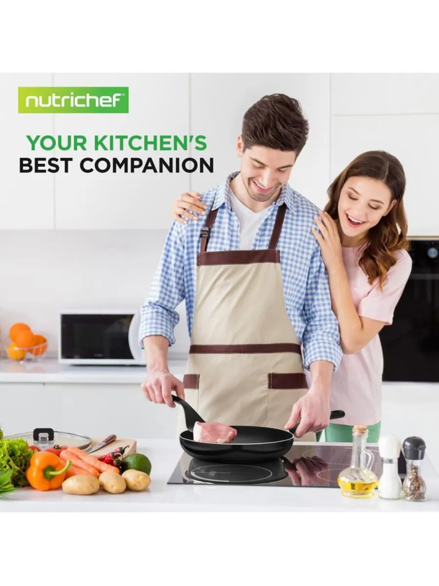 NutriChef Набор посуды с антипригарным покрытием, 17 предметов, штабелируемый, нержавеющая сталь — изображение 5 из 7, черный