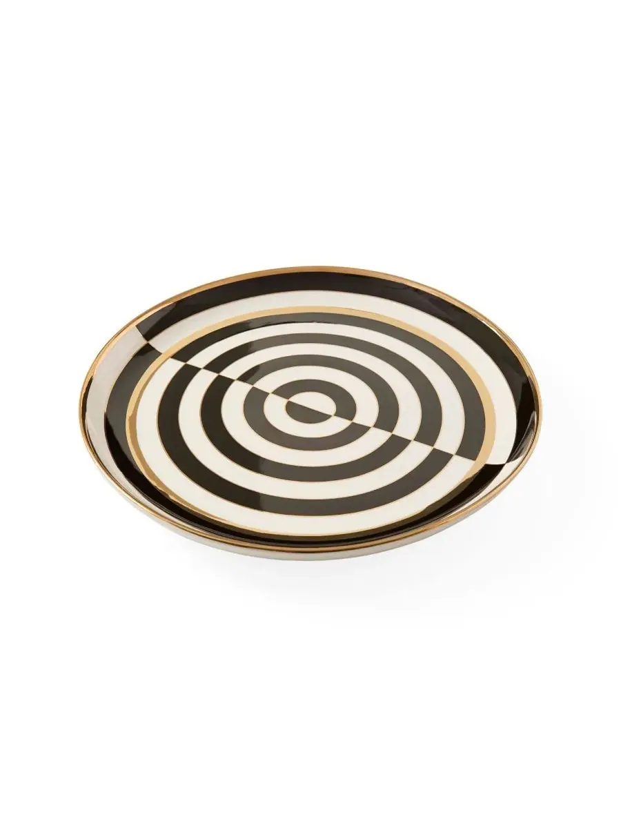 Круглый сервировочный поднос в стиле оп-арт, диаметр 35 см Jonathan Adler — изображение 2 из 4, черный