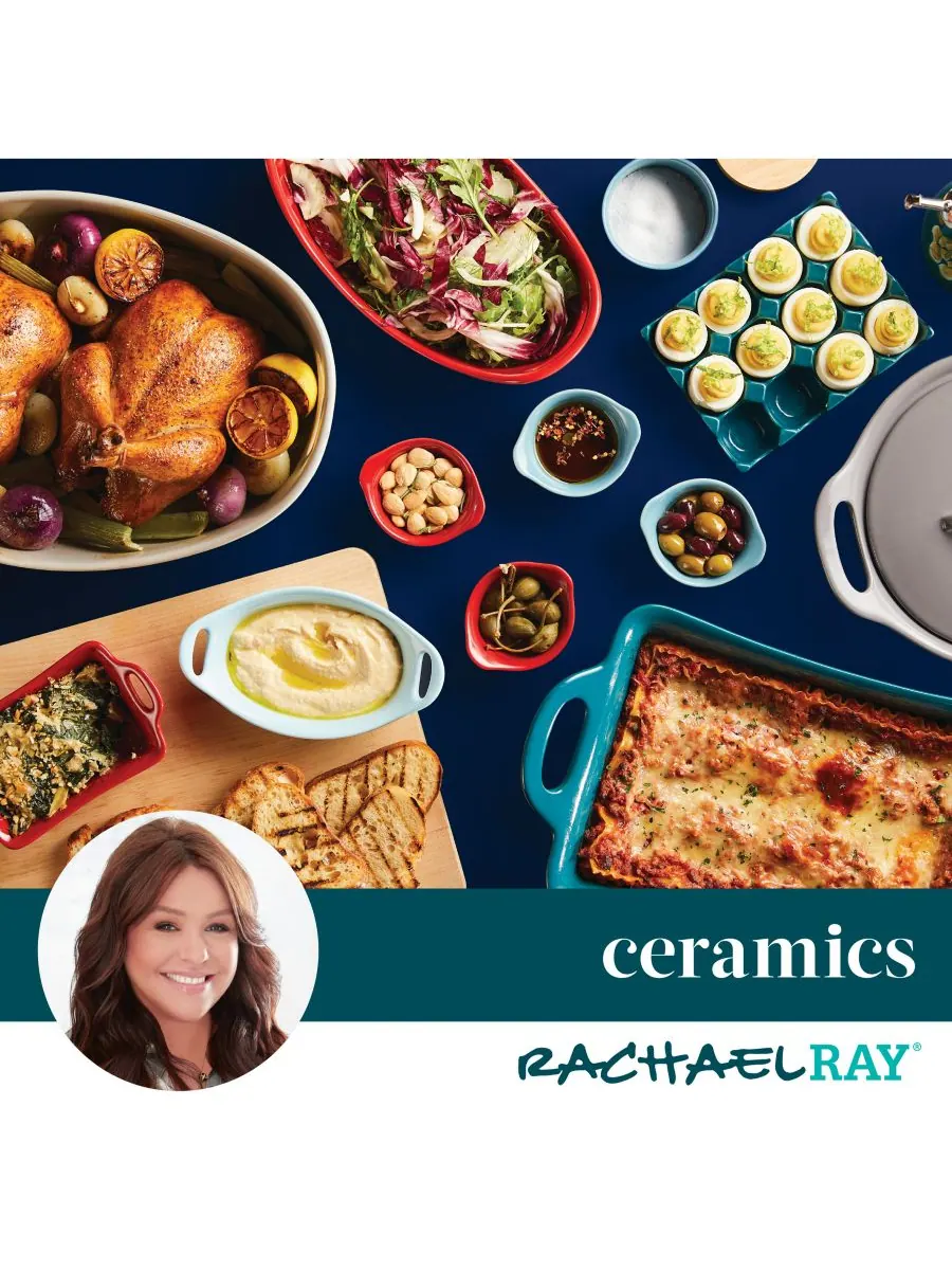 Набор из 3 керамических форм для запекания с общей крышкой Rachael Ray — изображение 9 из 10, бирюзовый