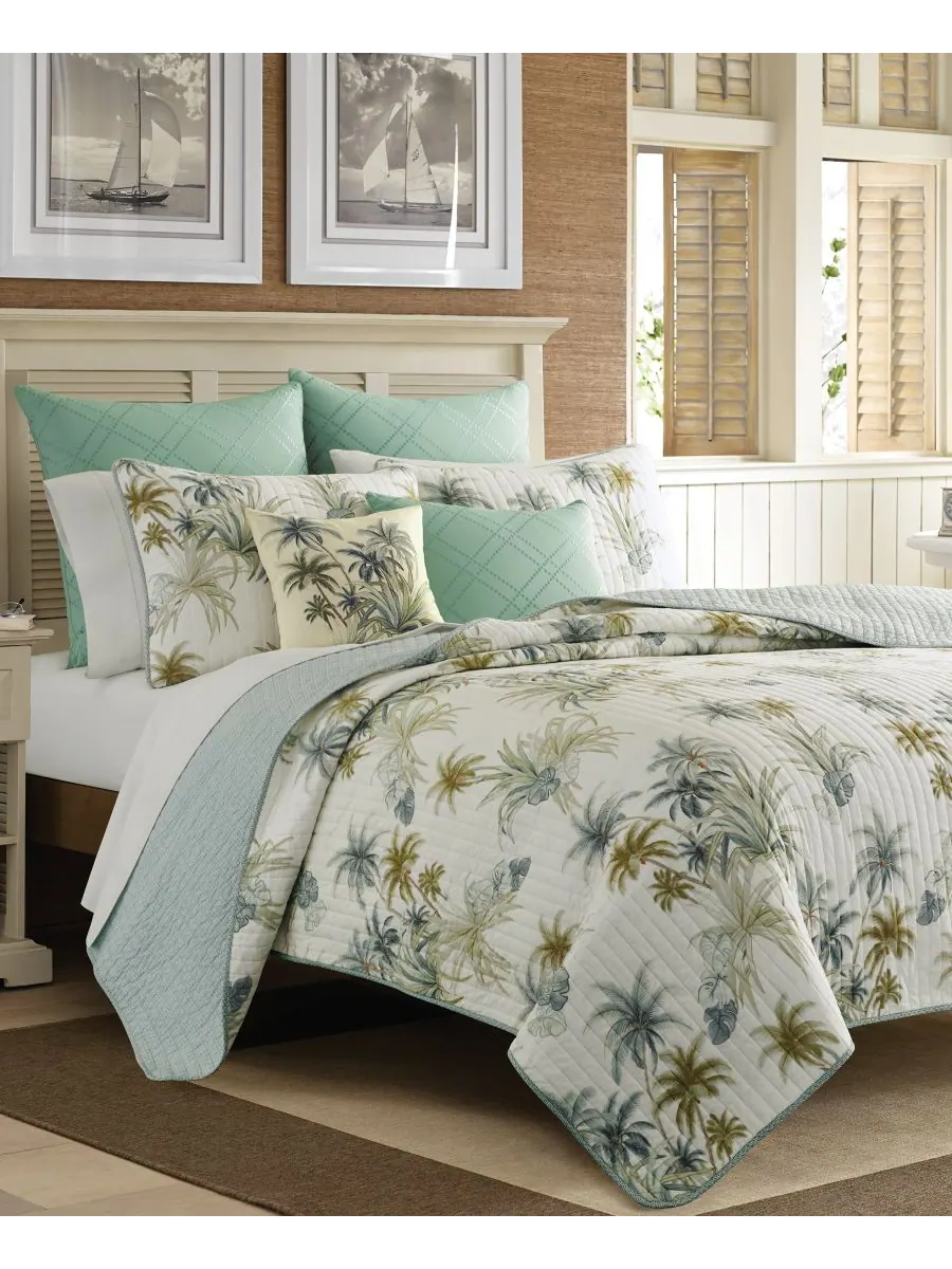 Двустороннее хлопковое стеганое одеяло Serenity Palms, размер Twin Tommy Bahama Home — изображение 1 из 3, мульти голубой