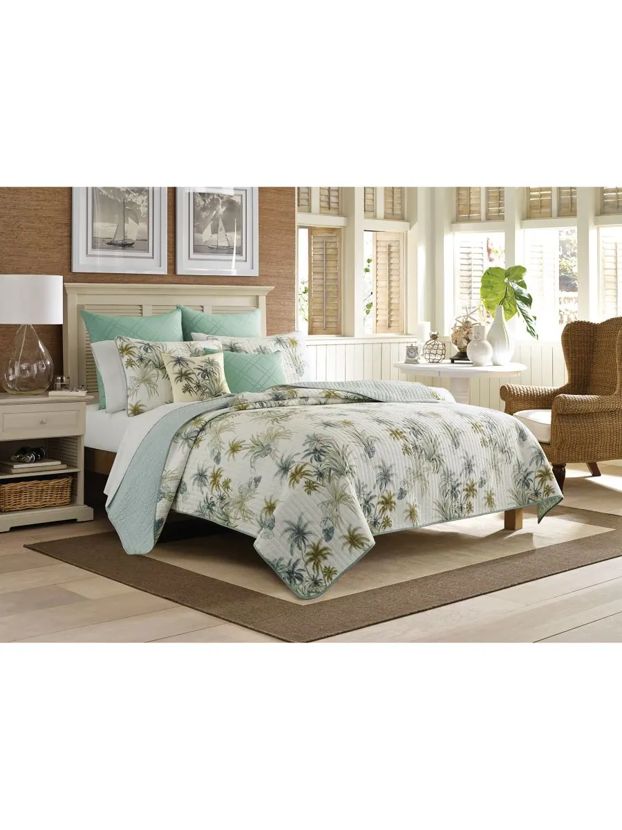 Двустороннее хлопковое стеганое одеяло Serenity Palms, размер Twin Tommy Bahama Home — изображение 2 из 3, мульти голубой