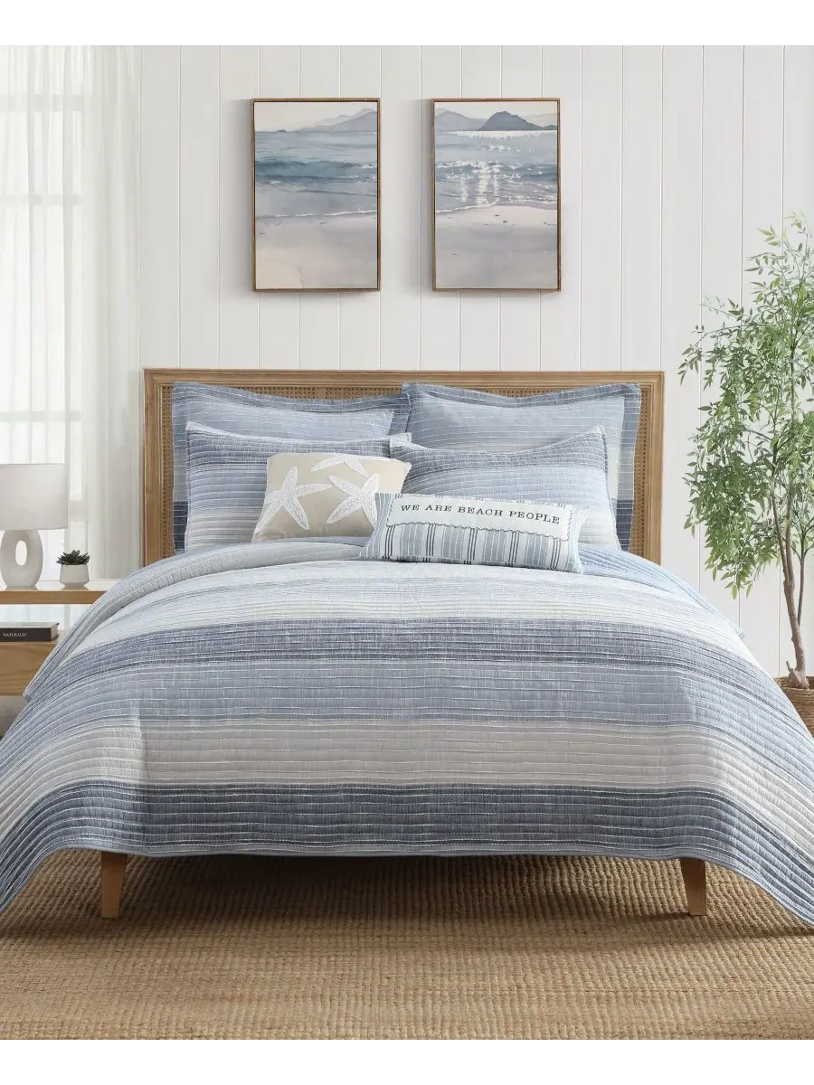 Стеганое одеяло Home Sand Stripes с текстурной отделкой, размер King Levtex — изображение 2 из 6, синий