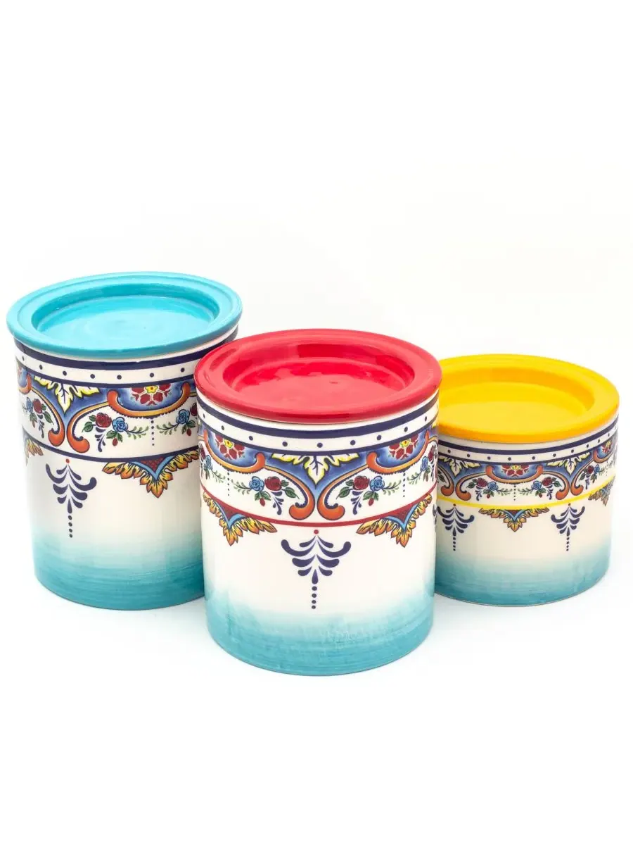 Набор из 3 банок для хранения продуктов Zanzibar Kitchen Storage Jars Euro Ceramica — изображение 2 из 4, мульти