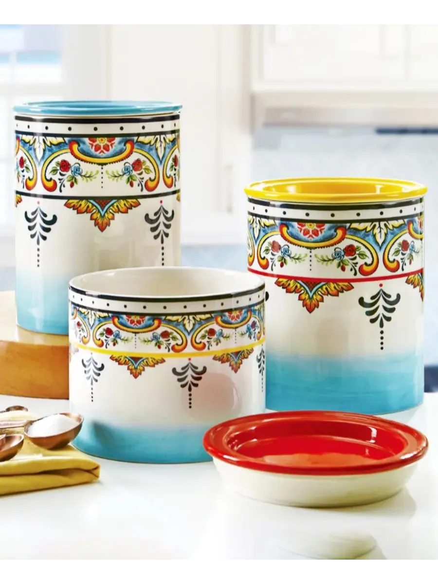 Набор из 3 банок для хранения продуктов Zanzibar Kitchen Storage Jars Euro Ceramica — изображение 4 из 4, мульти
