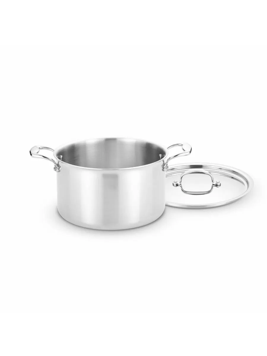 Полностью облицованная кастрюля серии Titanium объемом 8 кварт с крышкой Heritage Steel — серебристый