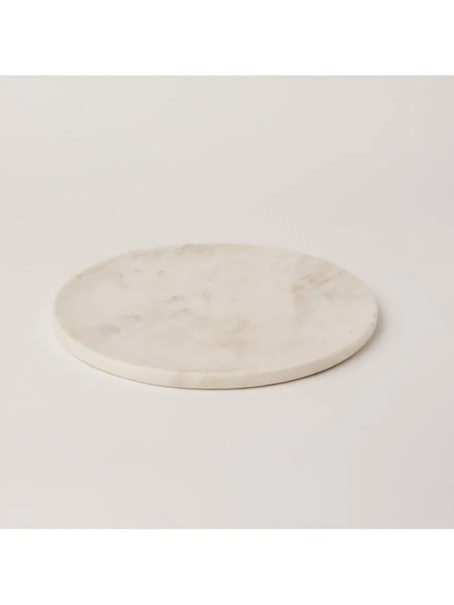 Мраморное сервировочное блюдо, круглое, диаметр 32 см, модель Marble Platter Fleck — белый