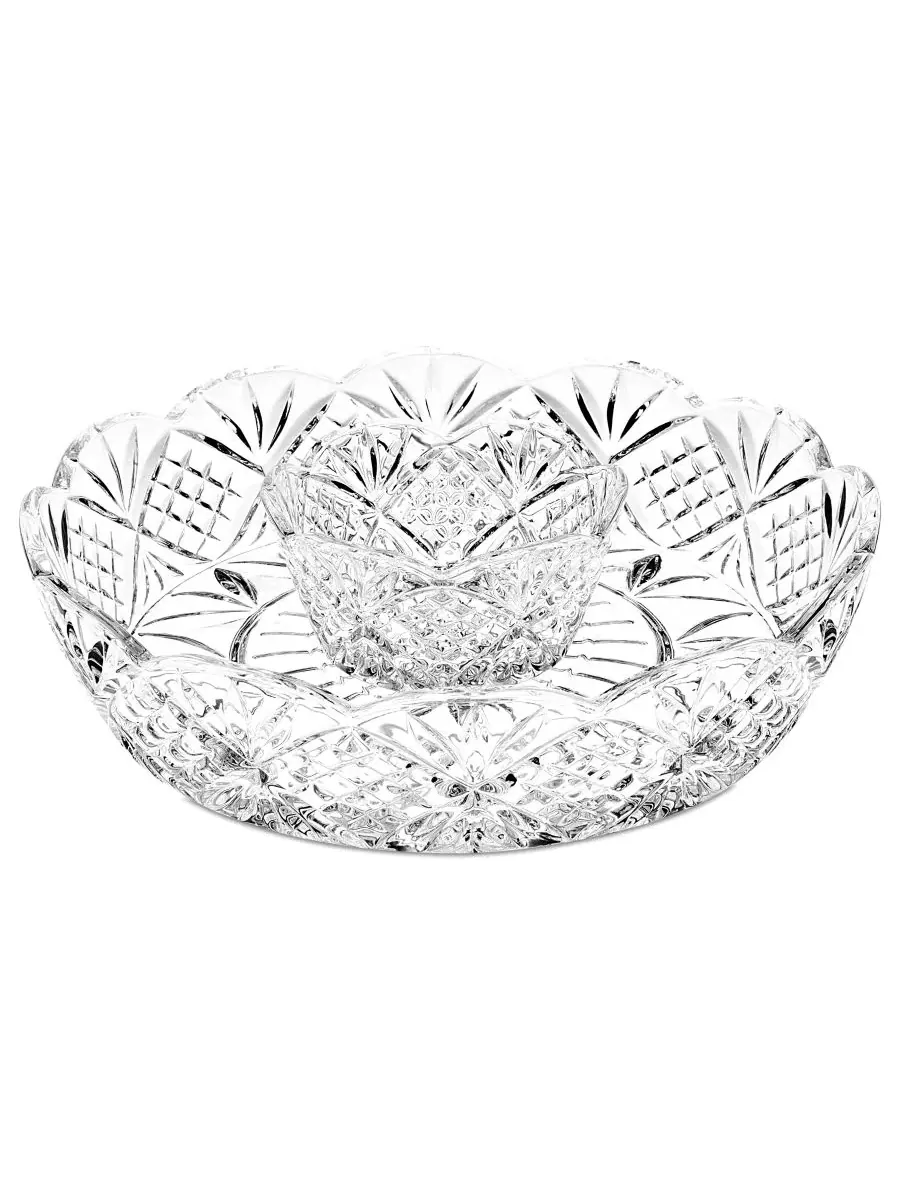 Набор для закусок Dublin Crystal Scalloped Large Chip-n-Dip Godinger — изображение 1 из 1, нет цвета