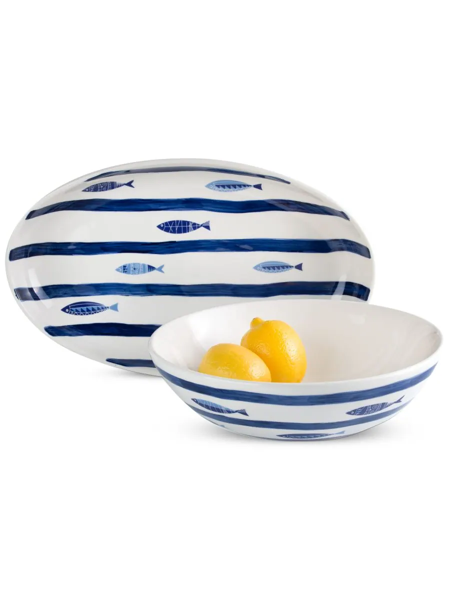 Блюдо с морской рыбой «Коста Азул» Euro Ceramica — изображение 2 из 3, синий белый