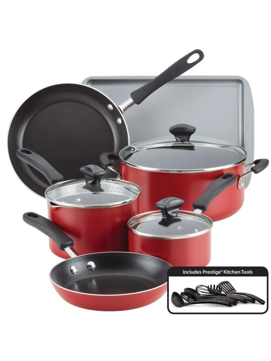 Набор посуды Cookstart DiamondMax с антипригарным покрытием, 15 предметов Farberware — изображение 1 из 5, красный