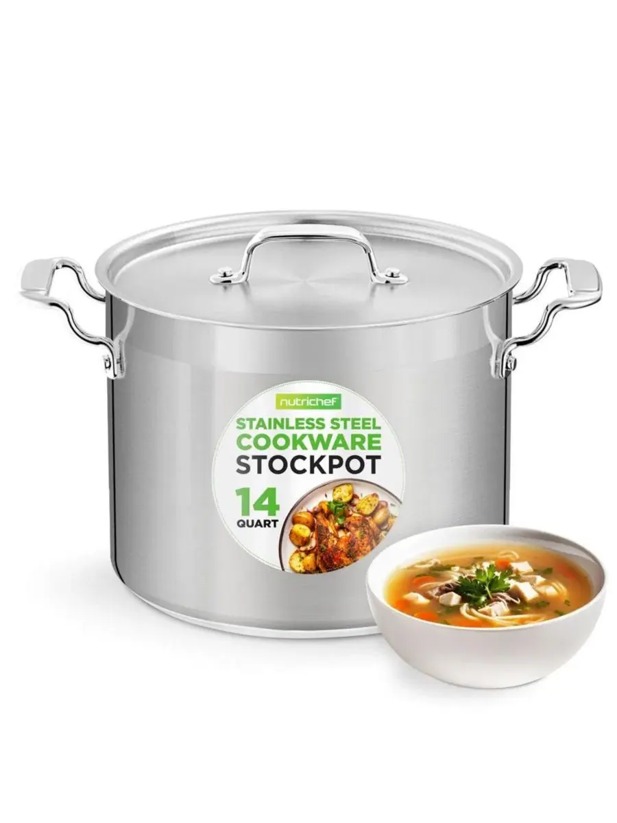 Кастрюля для супа 13 л из нержавеющей стали, с крышкой NutriChef — серебристый