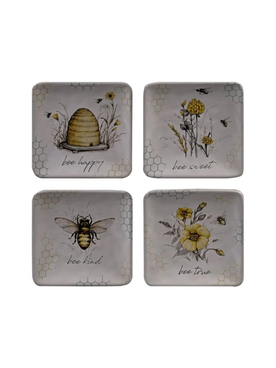 Набор из 4 тарелок для канапе Bee Sweet Certified International — изображение 2 из 2, белый/желтый/черный