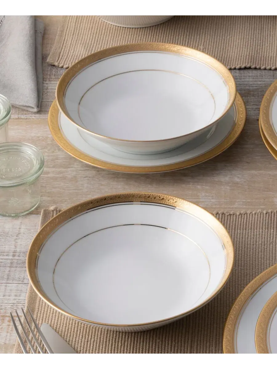 Набор из 4 суповых тарелок Crestwood Gold, на 4 персоны Noritake — изображение 2 из 12, белый