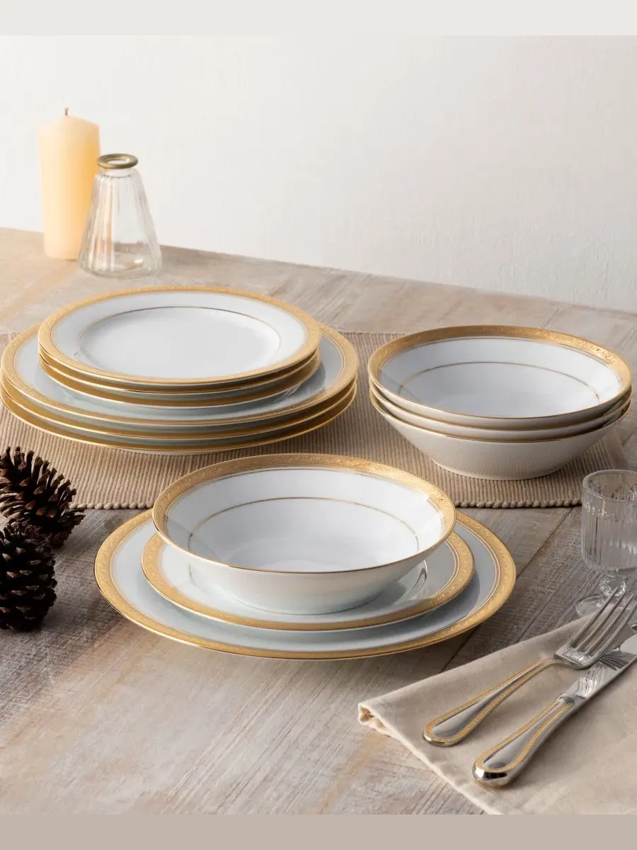 Набор из 4 суповых тарелок Crestwood Gold, на 4 персоны Noritake — изображение 11 из 12, белый
