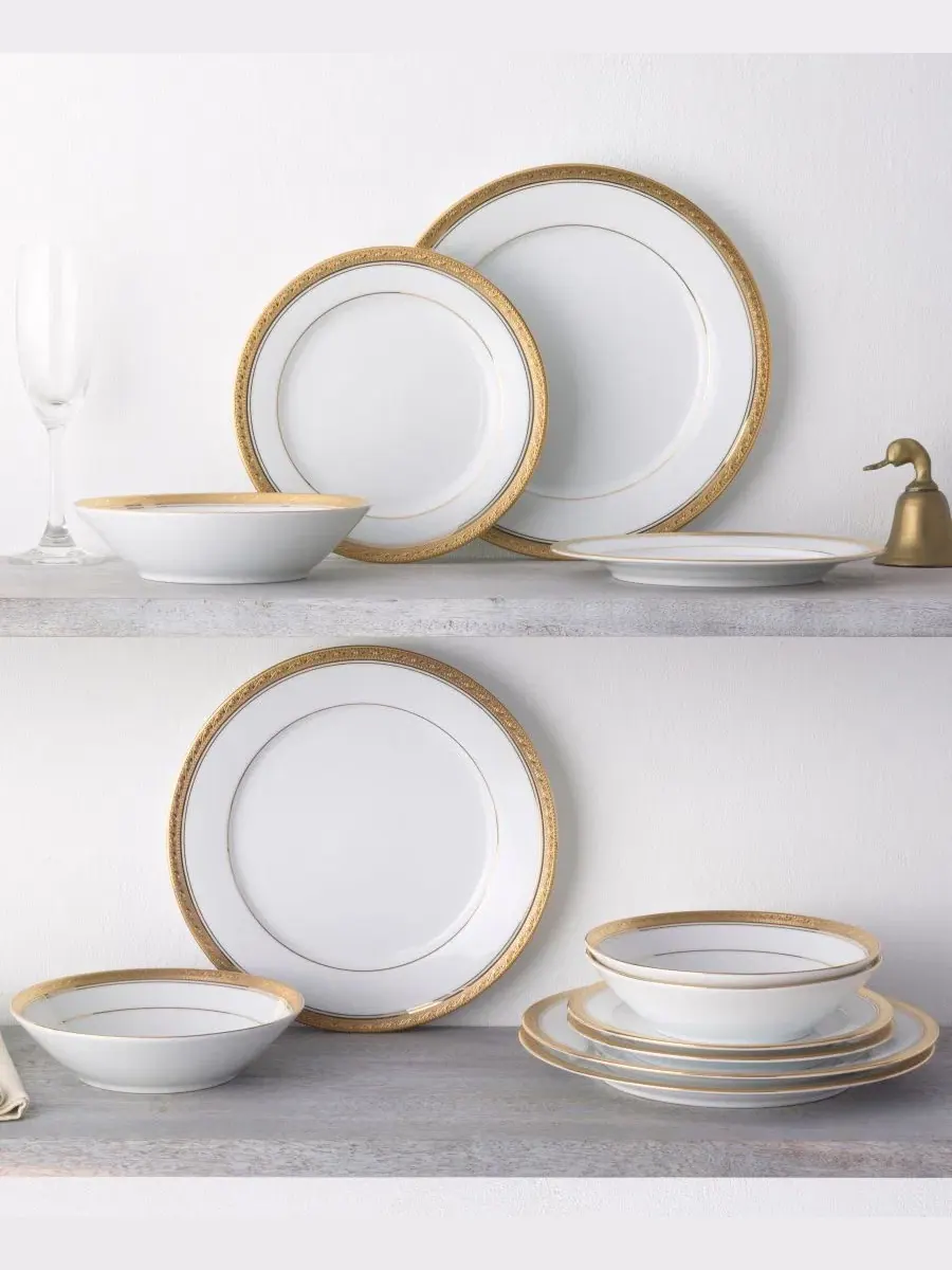 Набор из 4 суповых тарелок Crestwood Gold, на 4 персоны Noritake — изображение 12 из 12, белый