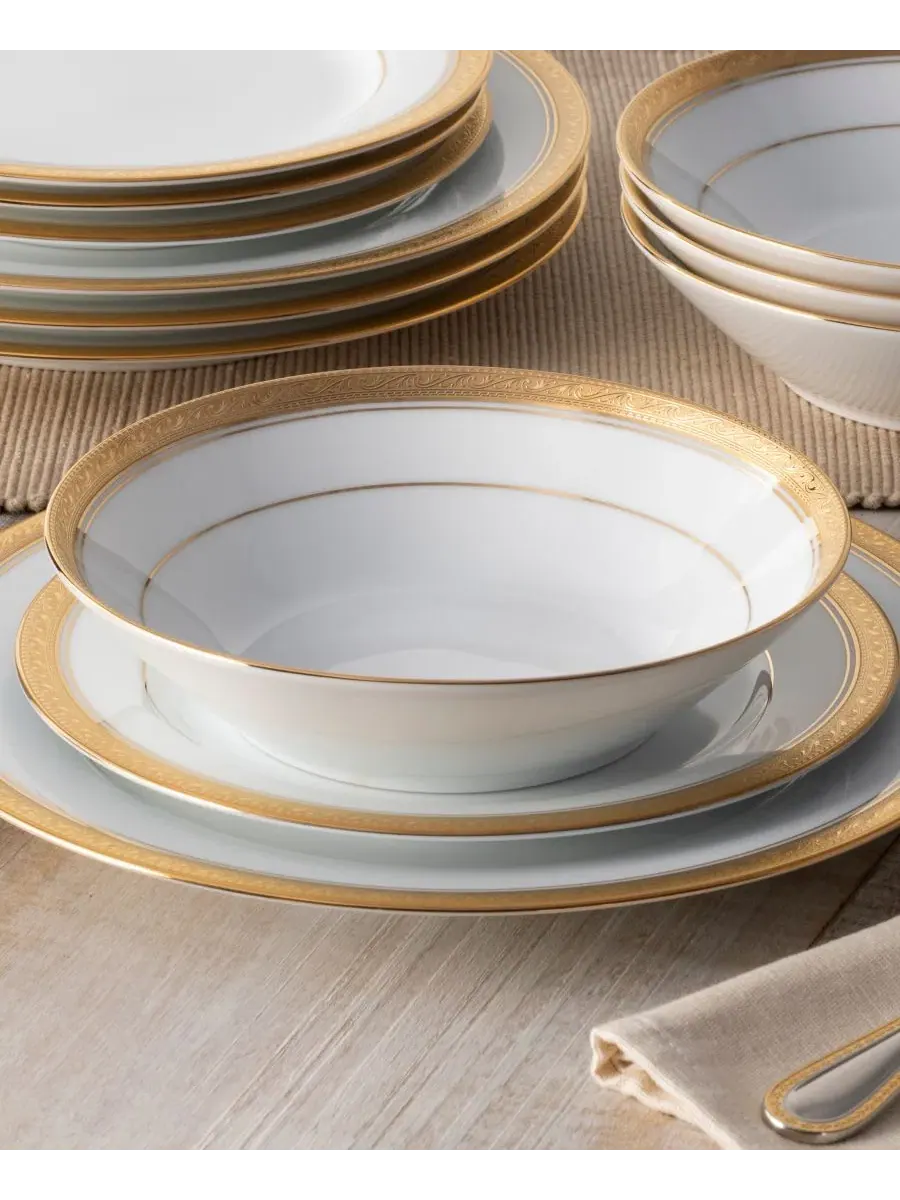 Набор из 4 суповых тарелок Crestwood Gold, на 4 персоны Noritake — изображение 5 из 12, белый