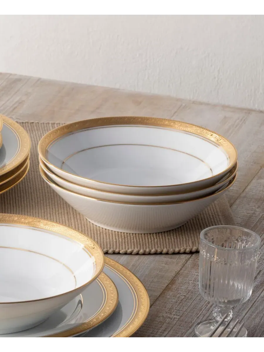 Набор из 4 суповых тарелок Crestwood Gold, на 4 персоны Noritake — изображение 7 из 12, белый