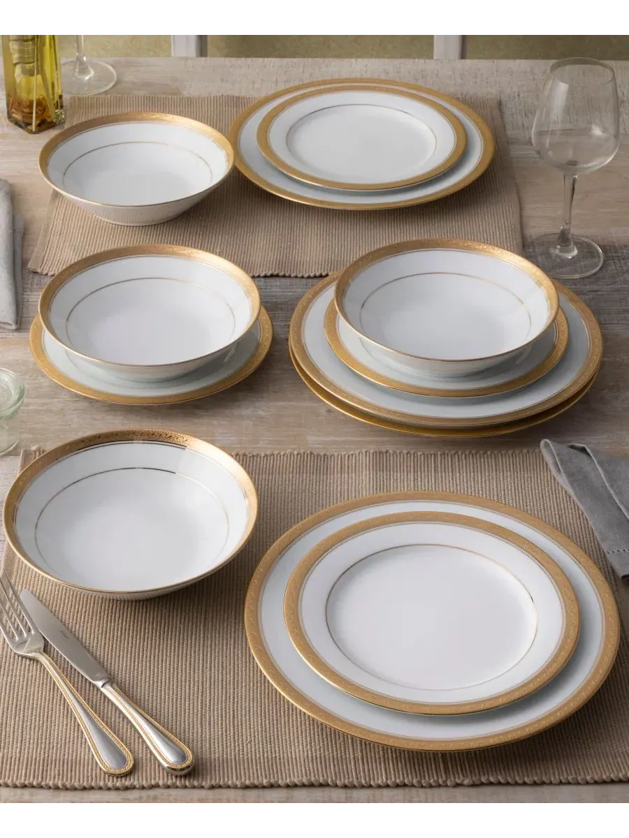 Набор из 4 суповых тарелок Crestwood Gold, на 4 персоны Noritake — изображение 8 из 12, белый