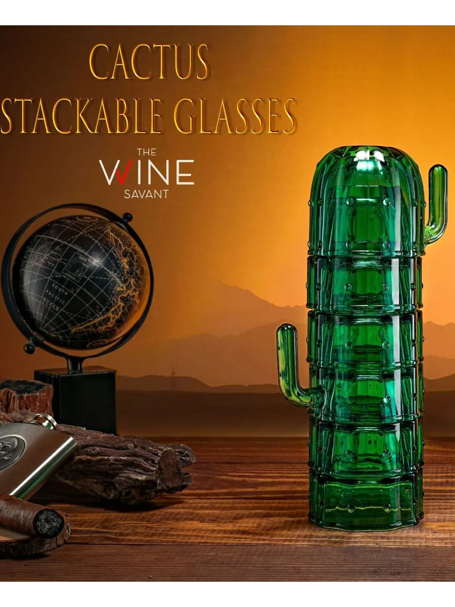 Набор из 6 штабелируемых стаканов Cactus The Wine Savant — изображение 3 из 6, зеленый