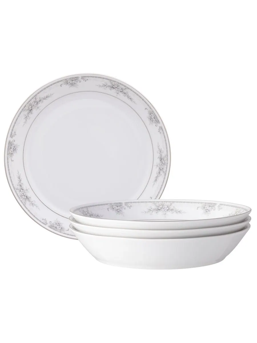 Набор из 4 обеденных тарелок Sweet Leilani Coupe, 9-3/4 дюйма, 43 унции Noritake — изображение 1 из 4, серый