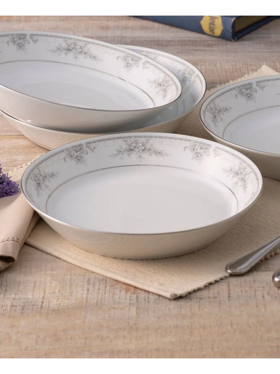 Набор из 4 обеденных тарелок Sweet Leilani Coupe, 9-3/4 дюйма, 43 унции Noritake — изображение 3 из 4, серый