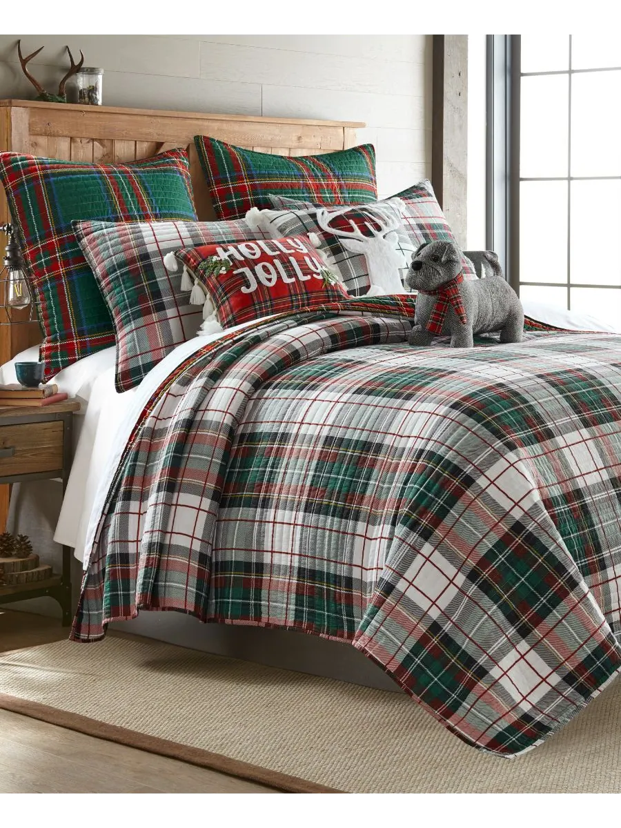 Двустороннее стеганое одеяло Spencer Plaid, размер King/California King Levtex — изображение 3 из 5, зеленый