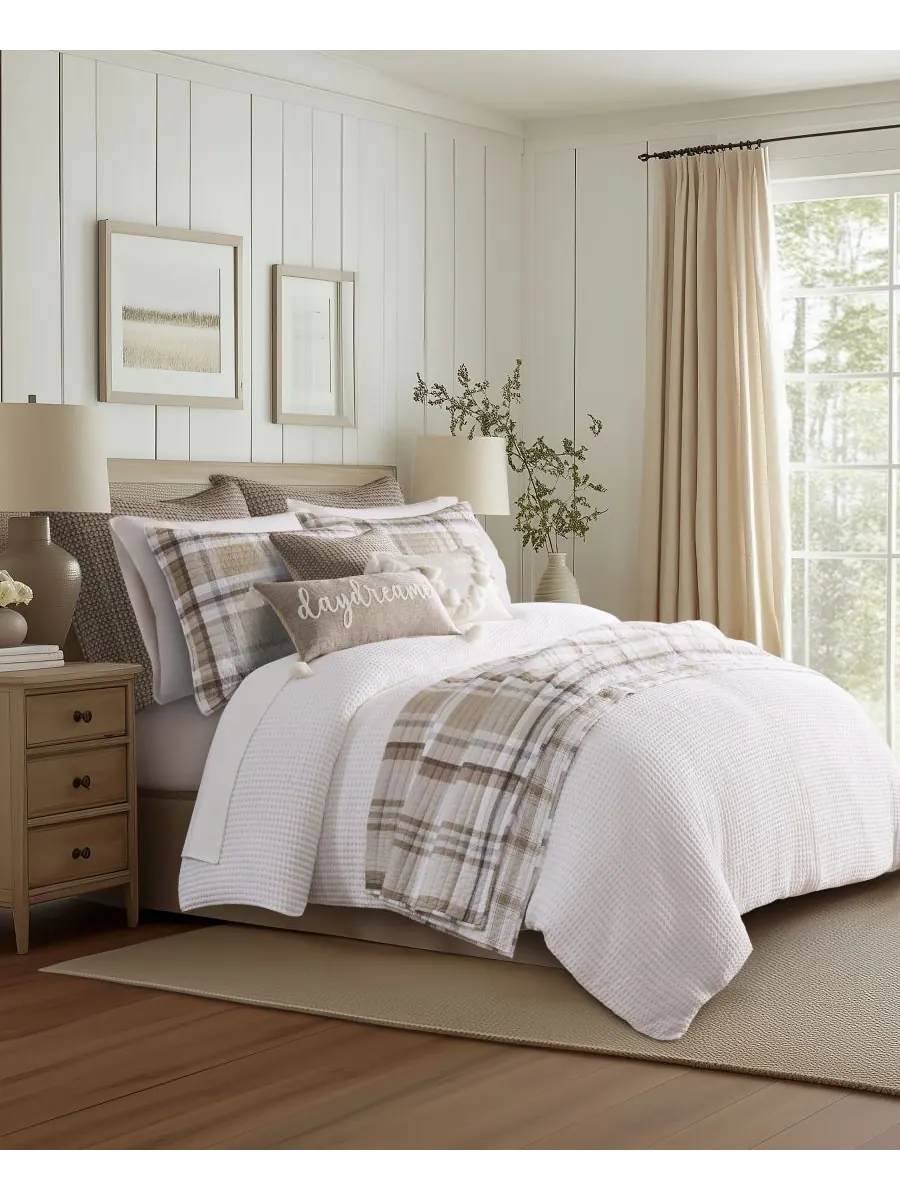 Двустороннее стеганое одеяло Spencer Plaid, размер King/California King Levtex — изображение 3 из 5, серый