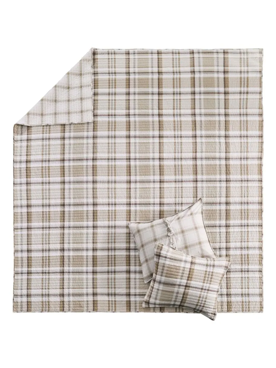 Двустороннее стеганое одеяло Spencer Plaid, размер King/California King Levtex — изображение 4 из 5, серый