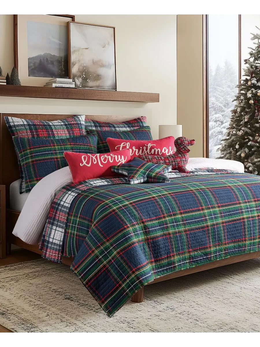 Двустороннее стеганое одеяло Spencer Plaid, размер King/California King Levtex — изображение 2 из 5, темно-синий