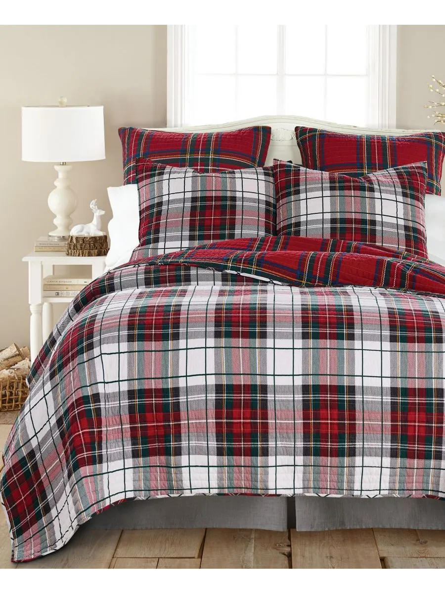 Двустороннее стеганое одеяло Spencer Plaid, размер King/California King Levtex — изображение 2 из 3, красный
