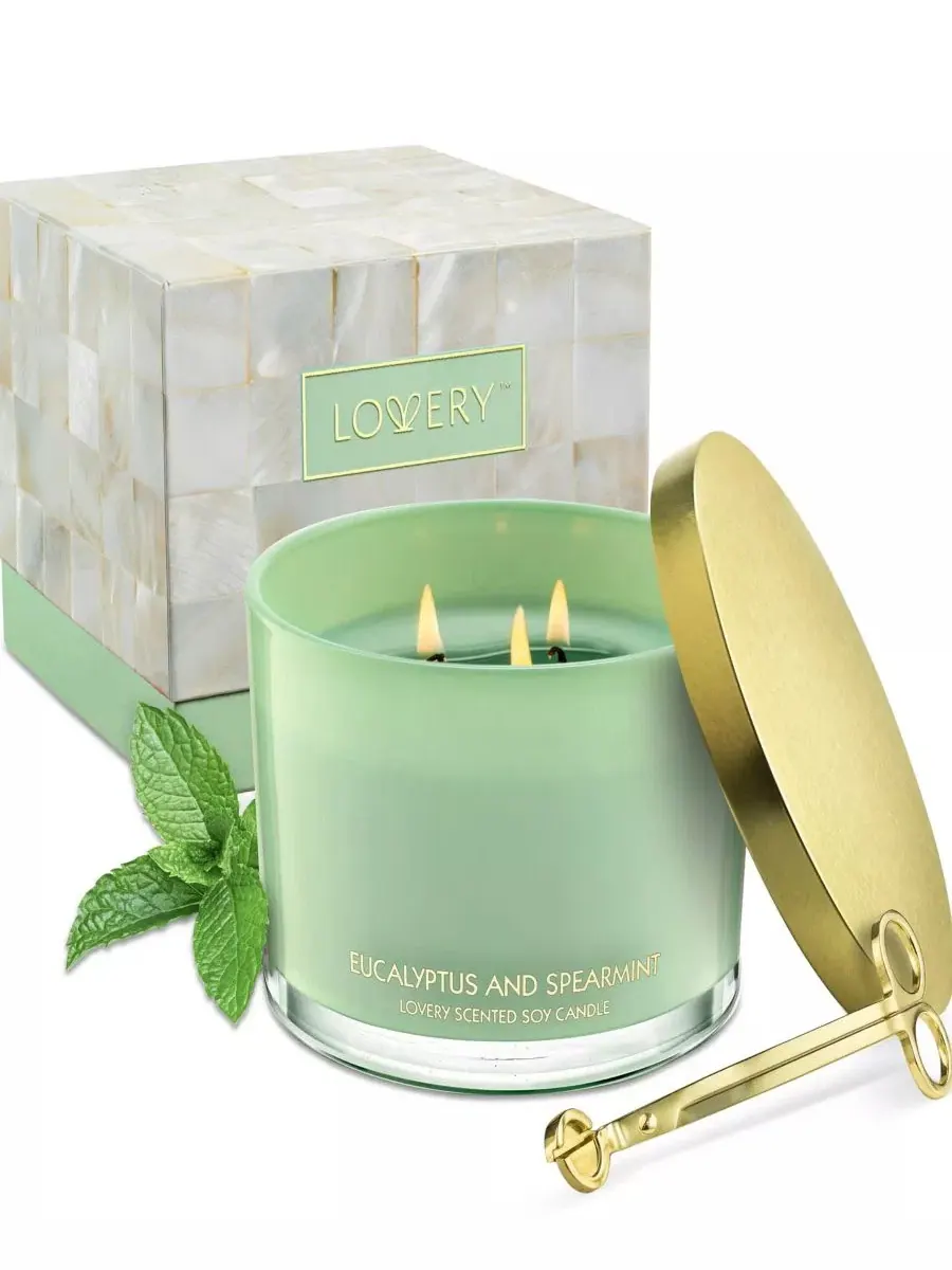Набор из 2 свечей из соевого воска с триммером, 350 г, Eucalyptus and Spearmint Lovery — зеленый