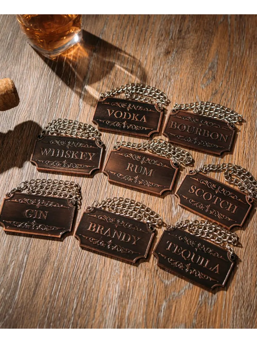 Набор из 8 медных бирок для графинов для алкоголя The Wine Savant — изображение 5 из 5, коричневый