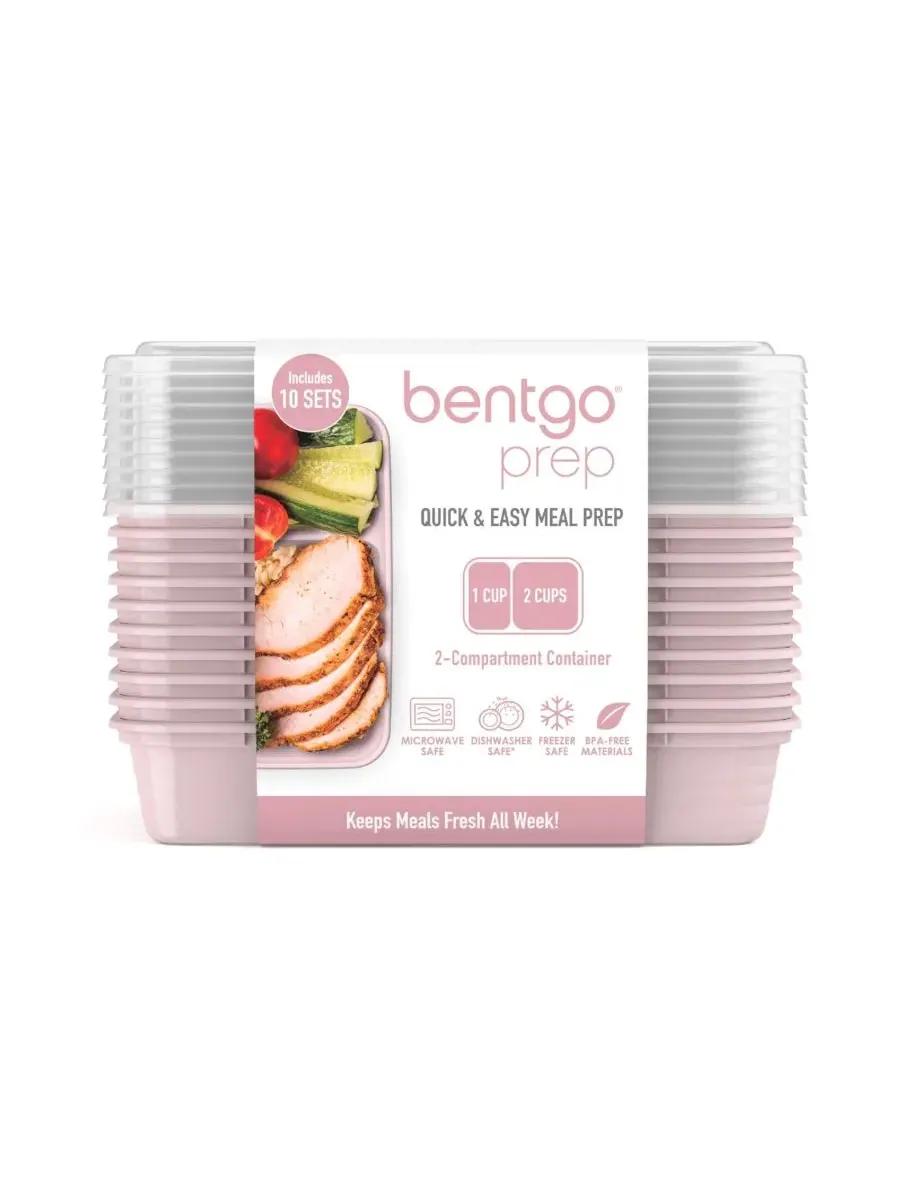 Контейнеры для хранения продуктов Food Prep с двумя отделениями, упаковка из 10 штук Bentgo — изображение 2 из 8, розовый