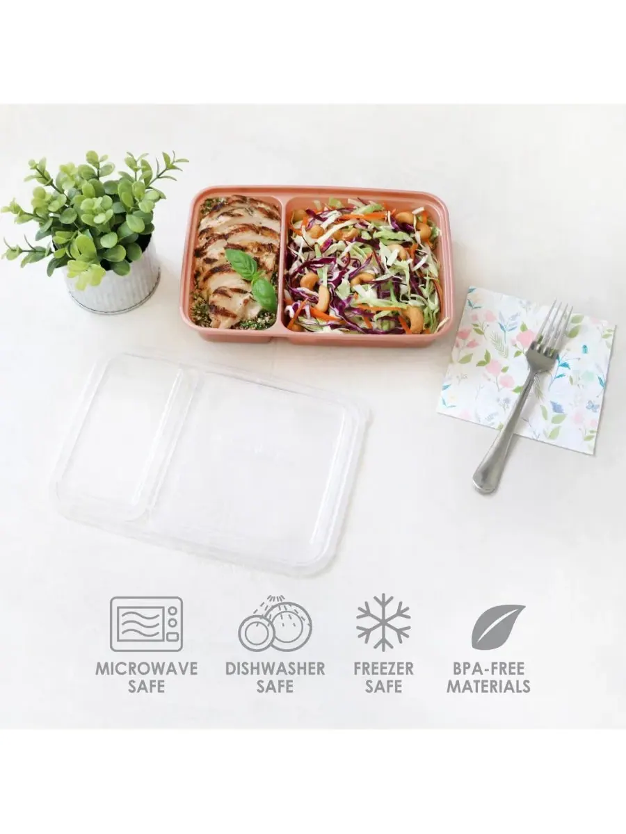 Контейнеры для хранения продуктов Food Prep с двумя отделениями, упаковка из 10 штук Bentgo — изображение 7 из 8, розовый