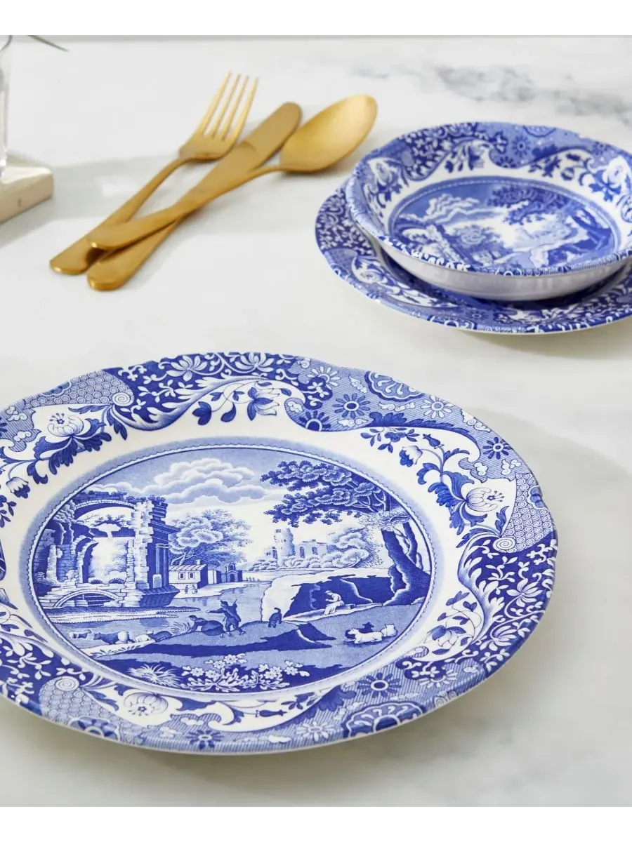 Набор из 4 синих итальянских обеденных тарелок Spode — изображение 3 из 6, синий