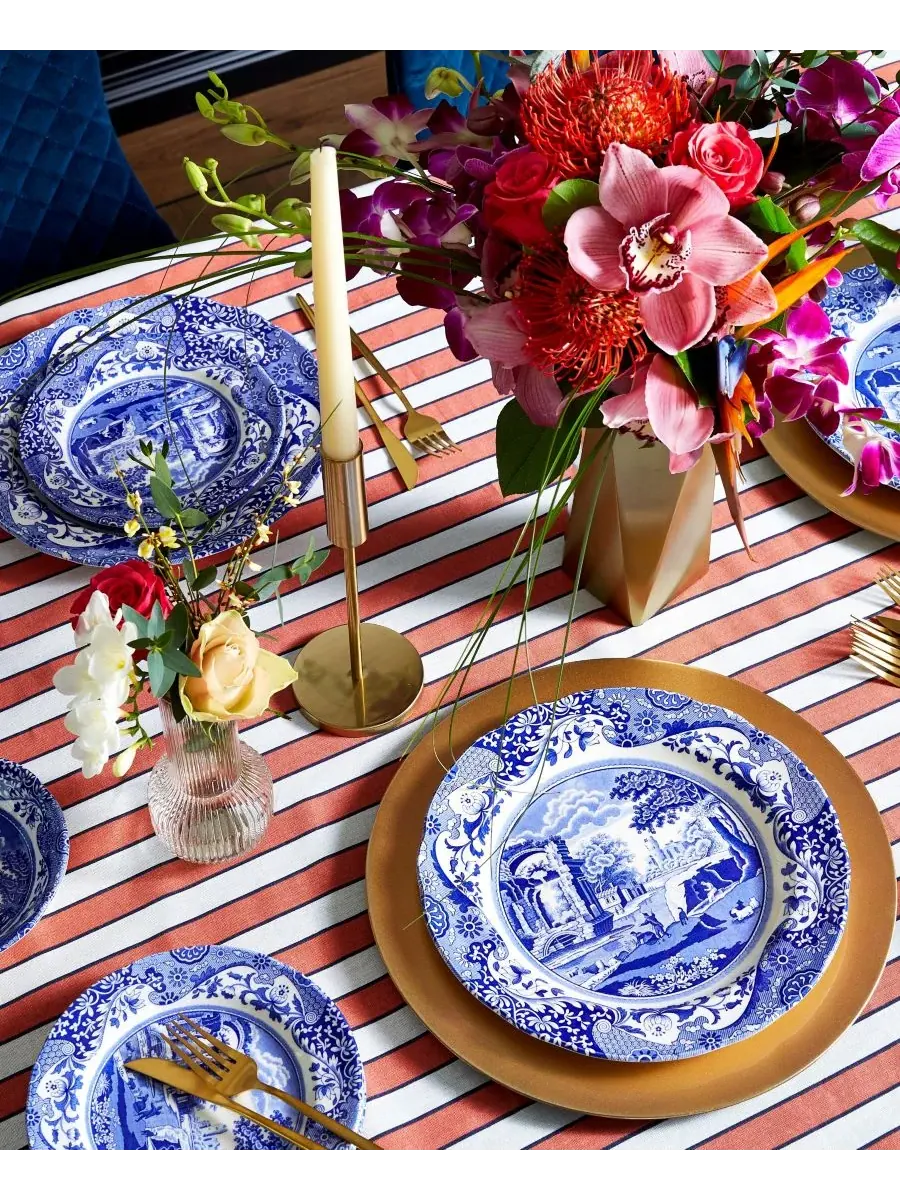 Набор из 4 синих итальянских обеденных тарелок Spode — изображение 4 из 6, синий