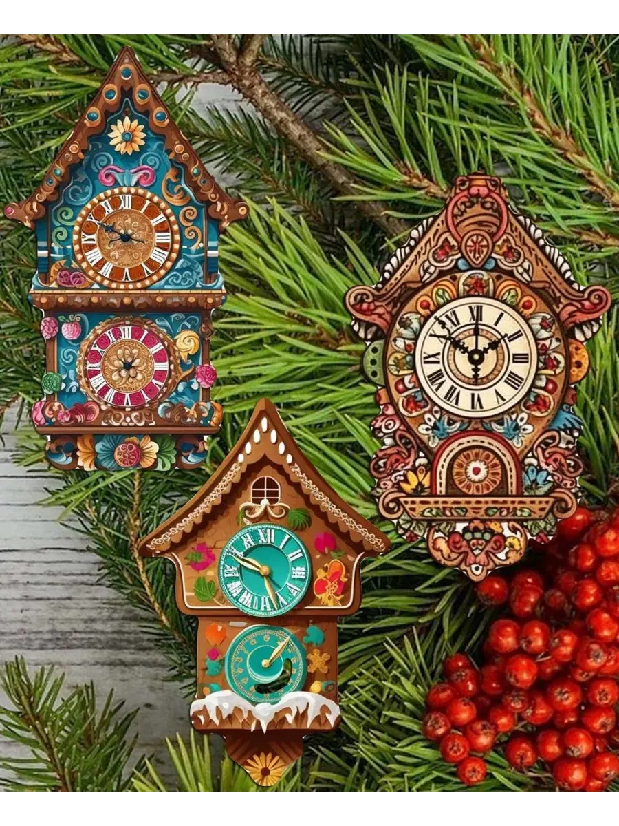 Набор деревянных елочных игрушек-прищепок Miniature Clock, 3 шт. Designocracy — изображение 3 из 8, мульти