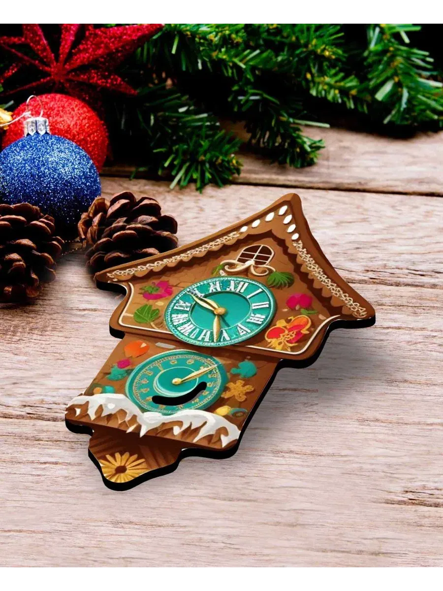 Набор деревянных елочных игрушек-прищепок Miniature Clock, 3 шт. Designocracy — изображение 5 из 8, мульти