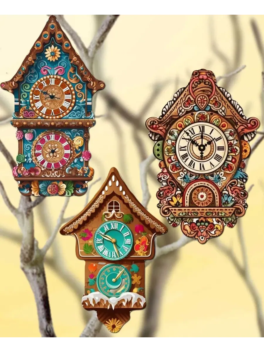 Набор деревянных елочных игрушек-прищепок Miniature Clock, 3 шт. Designocracy — изображение 7 из 8, мульти