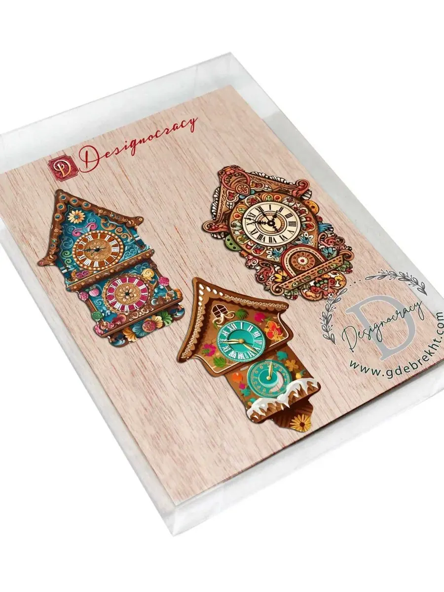 Набор деревянных елочных игрушек-прищепок Miniature Clock, 3 шт. Designocracy — изображение 8 из 8, мульти